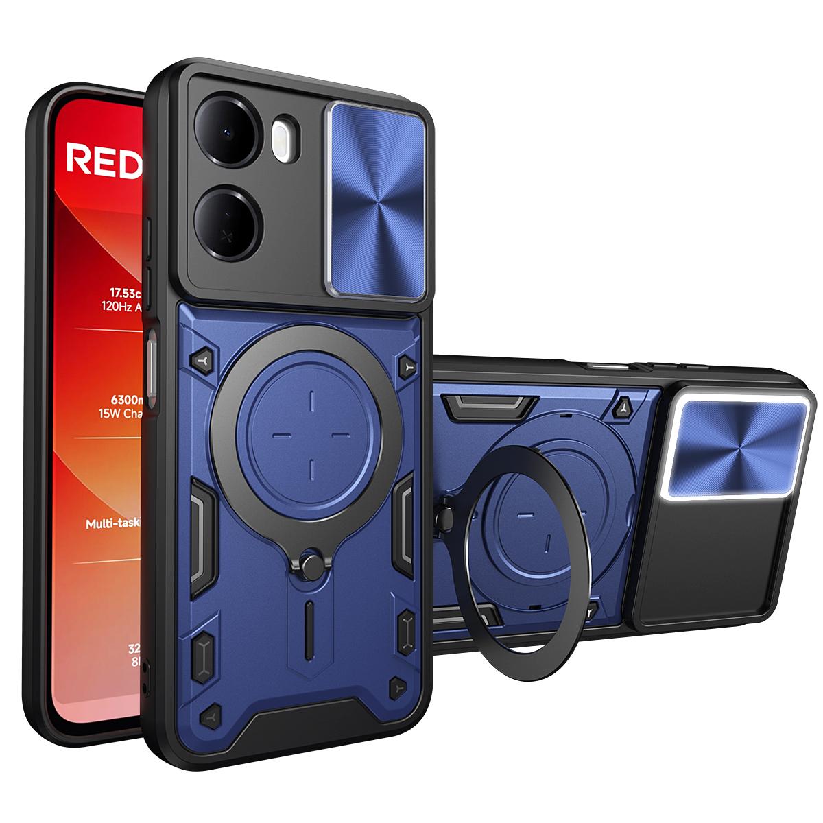 For Redmi 15a 5G CD Texture Sliding Camshield Magnetic Holder Phone Case - Blue - EDA007113814D