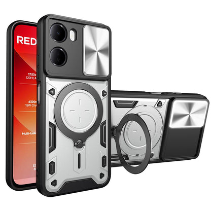 For Redmi 15a 5G CD Texture Sliding Camshield Magnetic Holder Phone Case - Silver - EDA007113814E