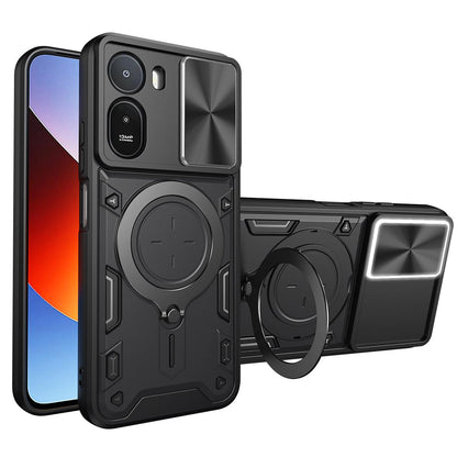 For Redmi A7 Pro 4G IND /  Poco C81 Pro CD Texture Sliding Camshield Magnetic Holder Phone Case - Black - EDA007113815B