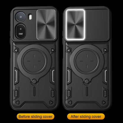 For Redmi A7 Pro 4G IND /  Poco C81 Pro CD Texture Sliding Camshield Magnetic Holder Phone Case - Black - EDA007113815B