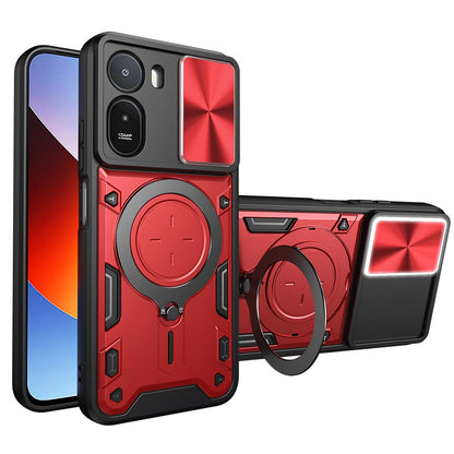 For Redmi A7 Pro 4G IND /  Poco C81 Pro CD Texture Sliding Camshield Magnetic Holder Phone Case - Red - EDA007113815C