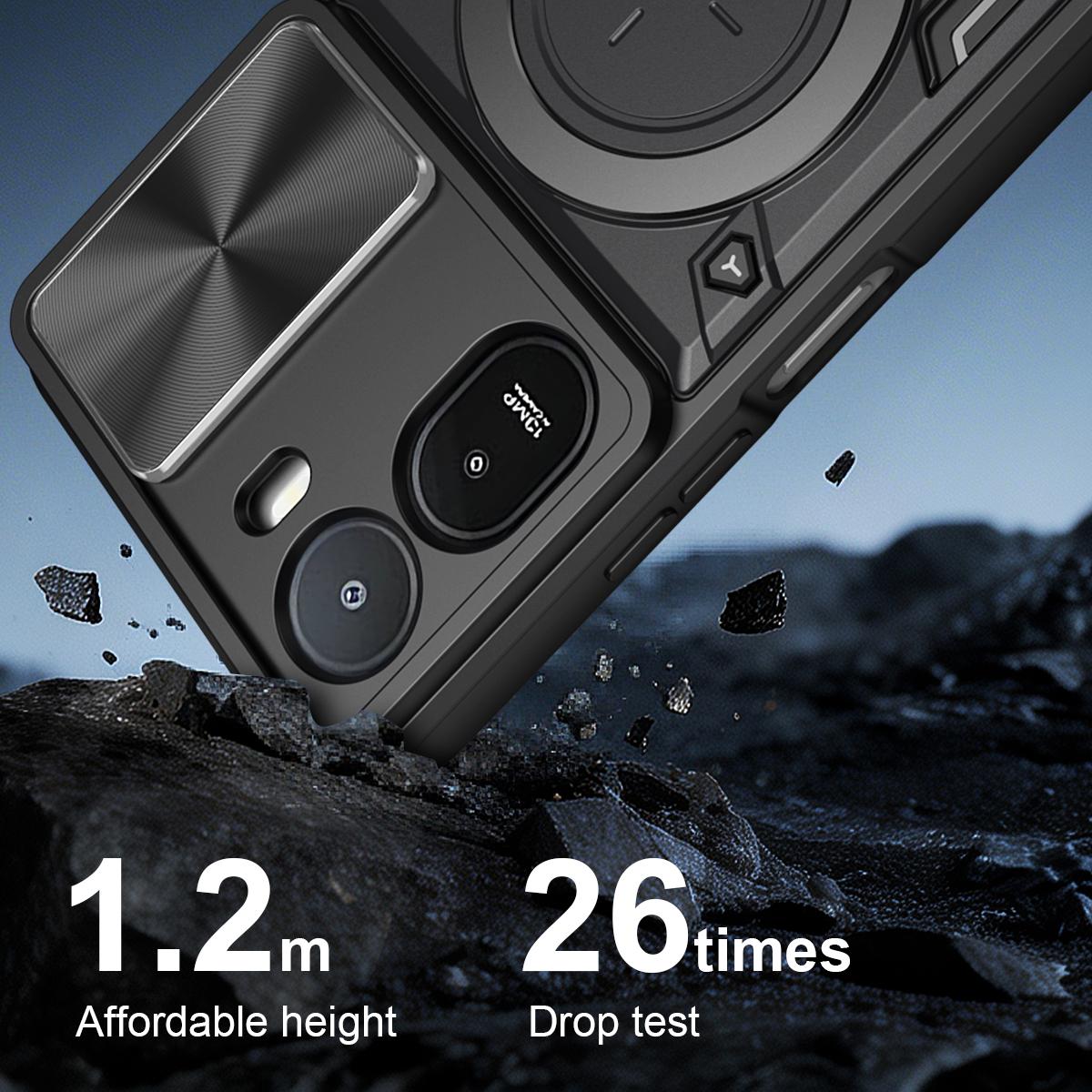 For Redmi A7 Pro 4G IND /  Poco C81 Pro CD Texture Sliding Camshield Magnetic Holder Phone Case - Red - EDA007113815C