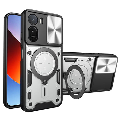 For Redmi A7 Pro 4G IND /  Poco C81 Pro CD Texture Sliding Camshield Magnetic Holder Phone Case - Silver - EDA007113815E