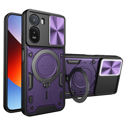 For Redmi A7 Pro 4G IND /  Poco C81 Pro CD Texture Sliding Camshield Magnetic Holder Phone Case - Purple - EDA007113815F