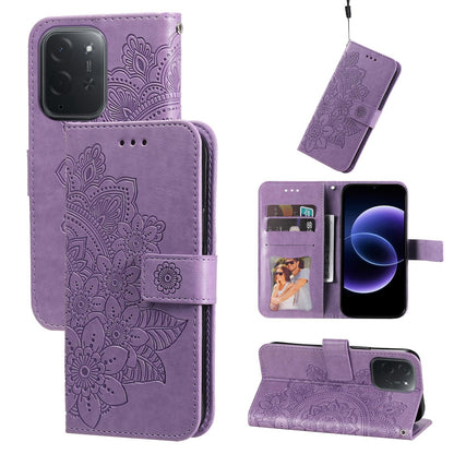 For Xiaomi Poco C95 Pro Seven-petal Flowers Embossing Leather Phone Case - Light Purple - EDA007116717A