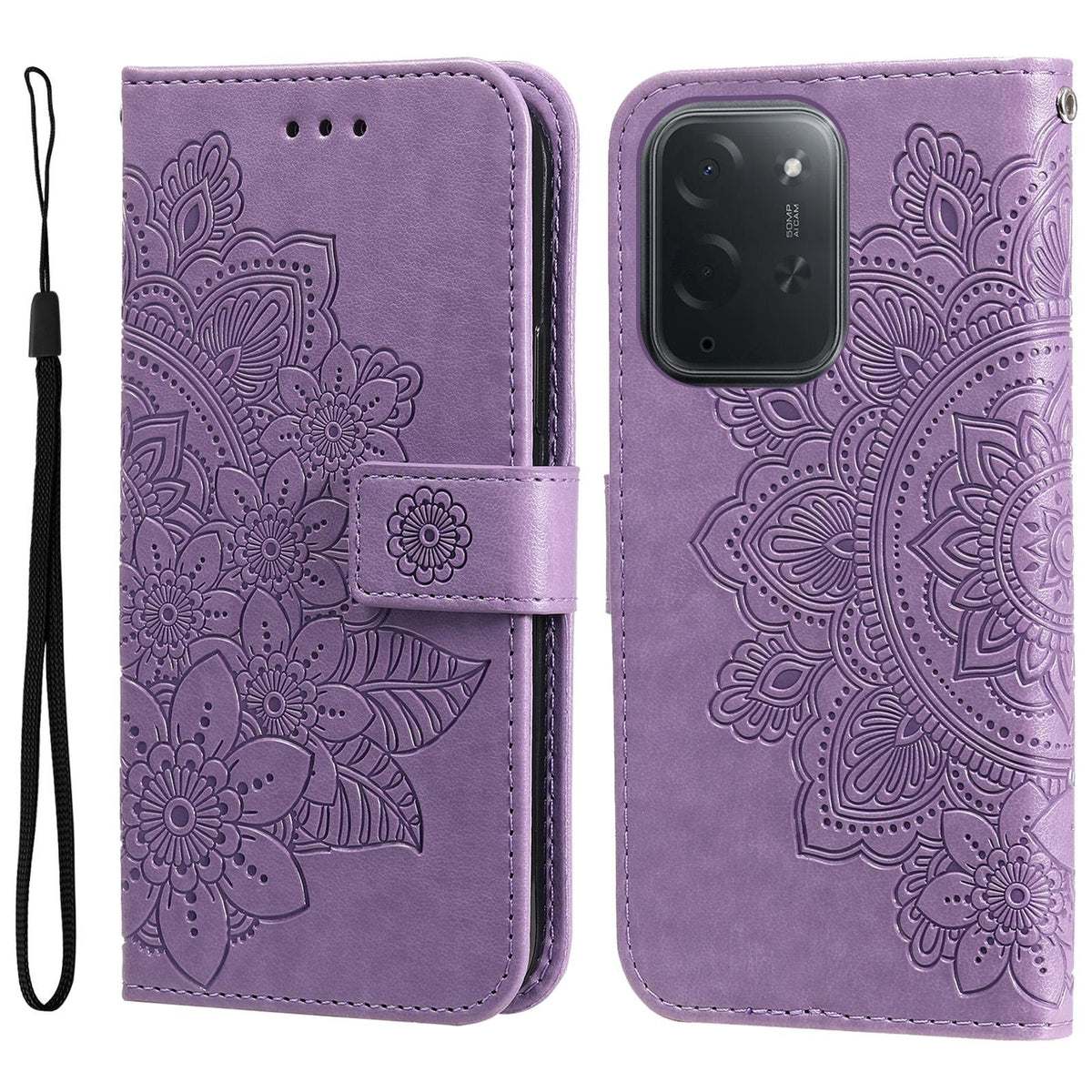 For Xiaomi Poco C95 Pro Seven-petal Flowers Embossing Leather Phone Case - Light Purple - EDA007116717A