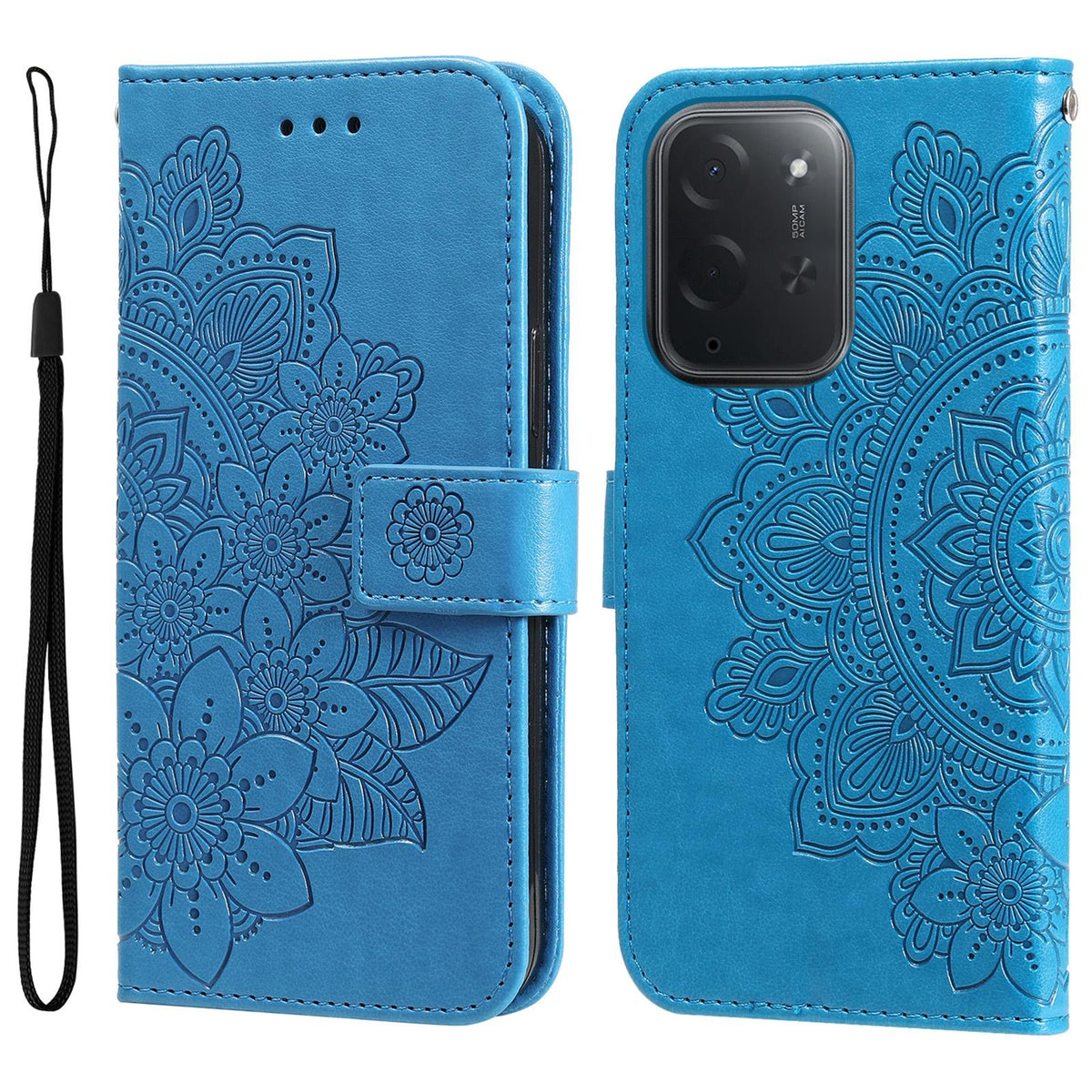 For Xiaomi Poco C95 Pro Seven-petal Flowers Embossing Leather Phone Case - Blue - EDA007116717B