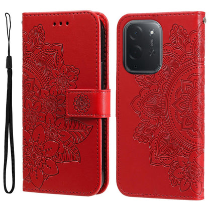 For Xiaomi Poco C95 Pro Seven-petal Flowers Embossing Leather Phone Case - Red - EDA007116717D