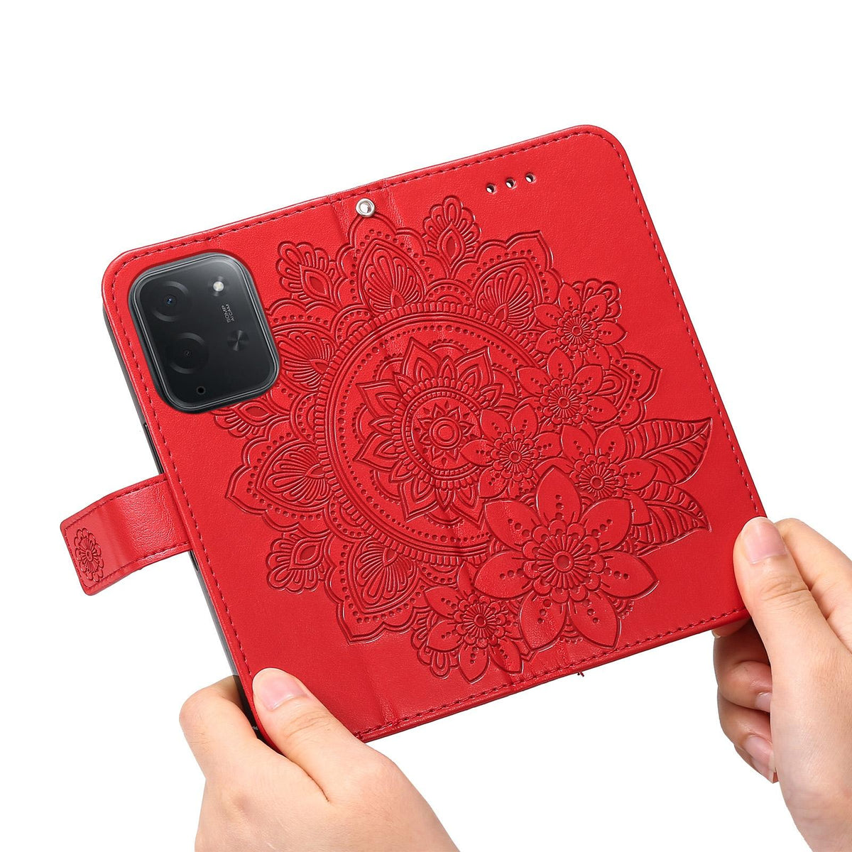 For Xiaomi Poco C95 Pro Seven-petal Flowers Embossing Leather Phone Case - Red - EDA007116717D