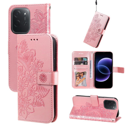 For Xiaomi Poco C95 Pro Seven-petal Flowers Embossing Leather Phone Case - Rose Gold - EDA007116717E
