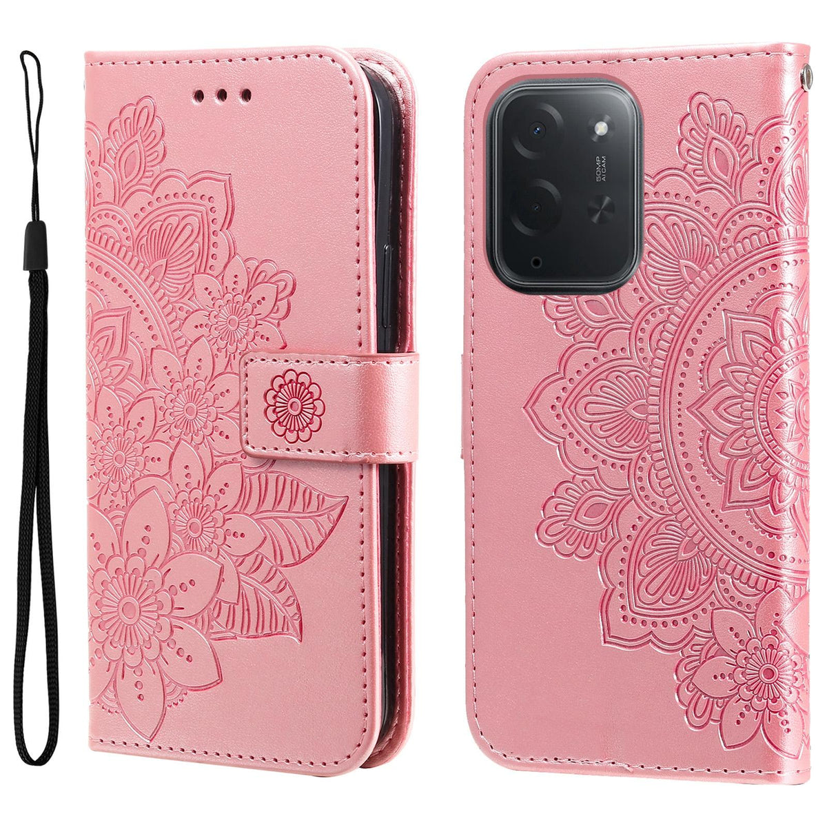 For Xiaomi Poco C95 Pro Seven-petal Flowers Embossing Leather Phone Case - Rose Gold - EDA007116717E