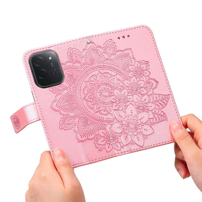 For Xiaomi Poco C95 Pro Seven-petal Flowers Embossing Leather Phone Case - Rose Gold - EDA007116717E