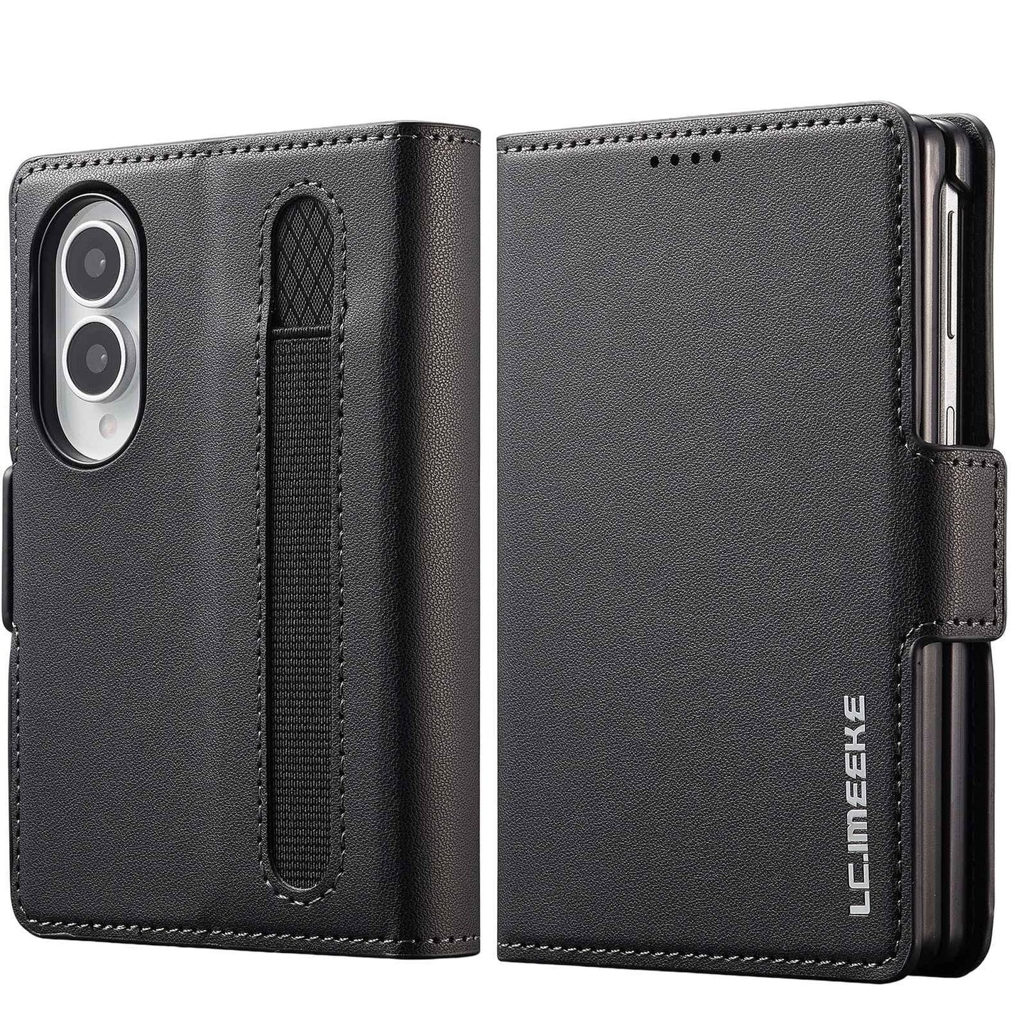 For Galaxy Z Fold8 5G LC.IMEEKE L1 Series Frosted Fine Texture PU Phone Case with Pen Slot, Pen Not Included(Black)