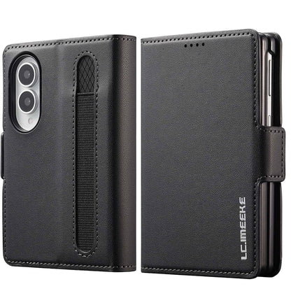 For Galaxy Z Fold8 5G LC.IMEEKE L1 Series Frosted Fine Texture PU Phone Case with Pen Slot, Pen Not Included(Black)