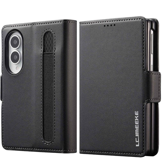 For Galaxy Z Fold8 5G LC.IMEEKE L1 Series Frosted Fine Texture PU Phone Case with Pen Slot, Pen Not Included(Black)