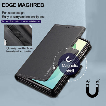 For Galaxy Z Fold8 5G LC.IMEEKE L1 Series Frosted Fine Texture PU Phone Case with Pen Slot, Pen Not Included(Black)