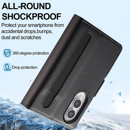 For Galaxy Z Fold8 5G LC.IMEEKE L1 Series Frosted Fine Texture PU Phone Case with Pen Slot, Pen Not Included(Black)