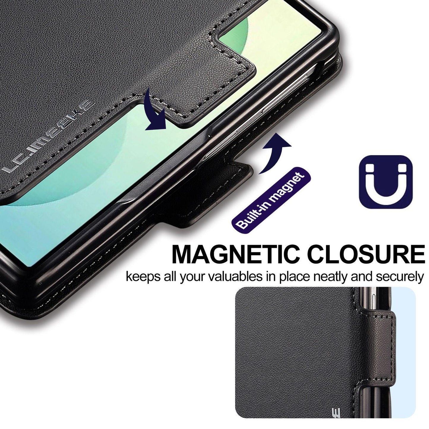 For Galaxy Z Fold8 5G LC.IMEEKE L1 Series Frosted Fine Texture PU Phone Case with Pen Slot, Pen Not Included(Black)