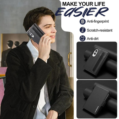 For Galaxy Z Fold8 5G LC.IMEEKE L1 Series Frosted Fine Texture PU Phone Case with Pen Slot, Pen Not Included(Black)