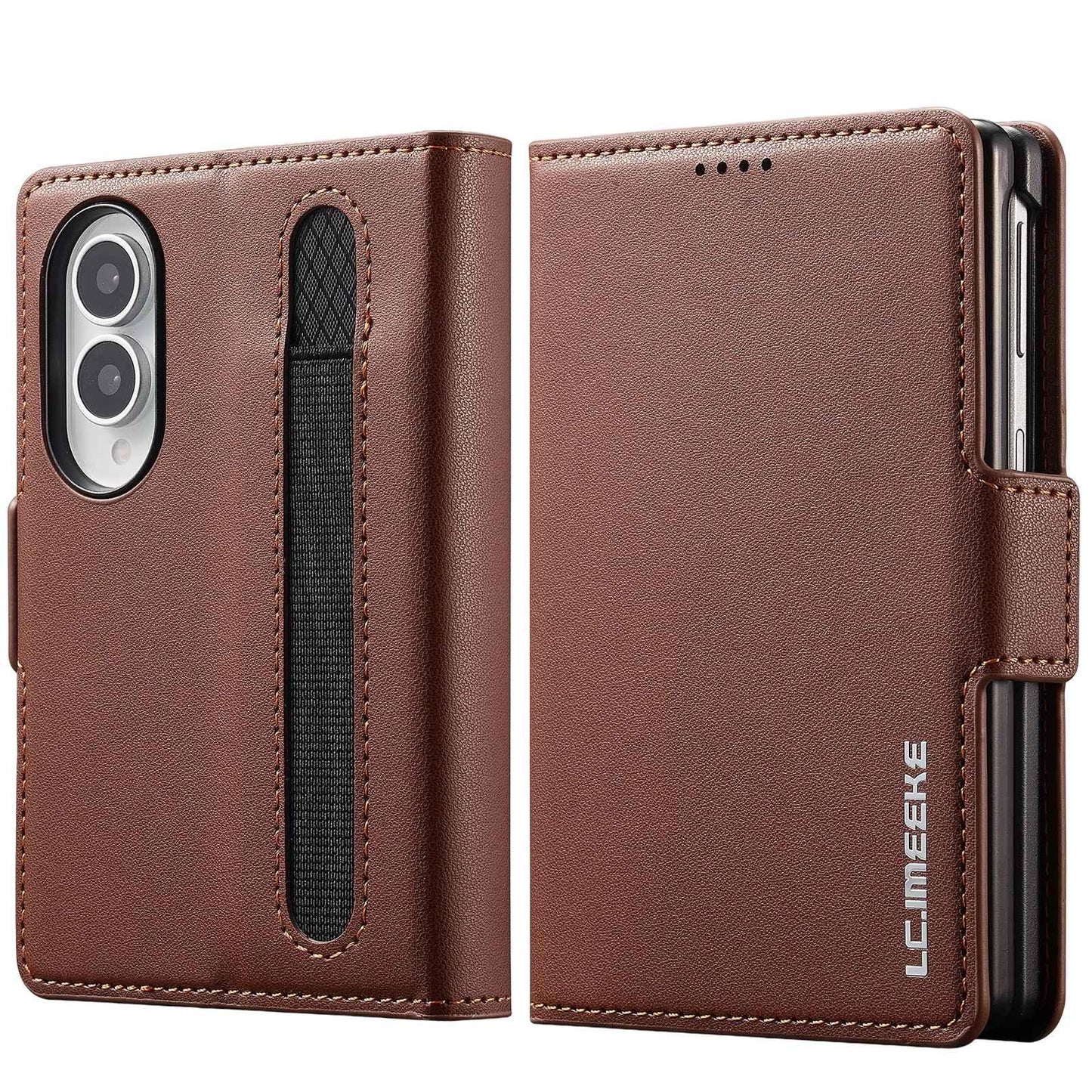 For Galaxy Z Fold8 5G LC.IMEEKE L1 Series Frosted Fine Texture PU Phone Case with Pen Slot, Pen Not Included(Brown)
