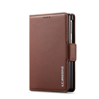 For Galaxy Z Fold8 5G LC.IMEEKE L1 Series Frosted Fine Texture PU Phone Case with Pen Slot, Pen Not Included(Brown)