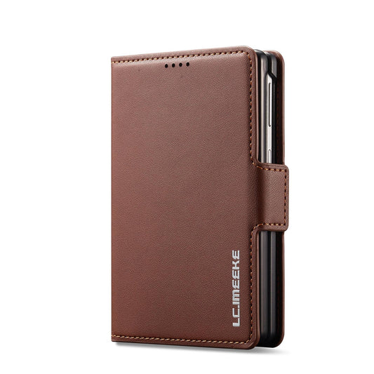 For Galaxy Z Fold8 5G LC.IMEEKE L1 Series Frosted Fine Texture PU Phone Case with Pen Slot, Pen Not Included(Brown)