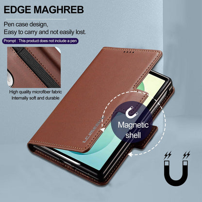 For Galaxy Z Fold8 5G LC.IMEEKE L1 Series Frosted Fine Texture PU Phone Case with Pen Slot, Pen Not Included(Brown)