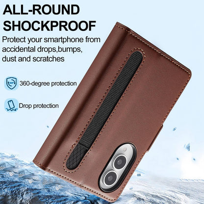 For Galaxy Z Fold8 5G LC.IMEEKE L1 Series Frosted Fine Texture PU Phone Case with Pen Slot, Pen Not Included(Brown)
