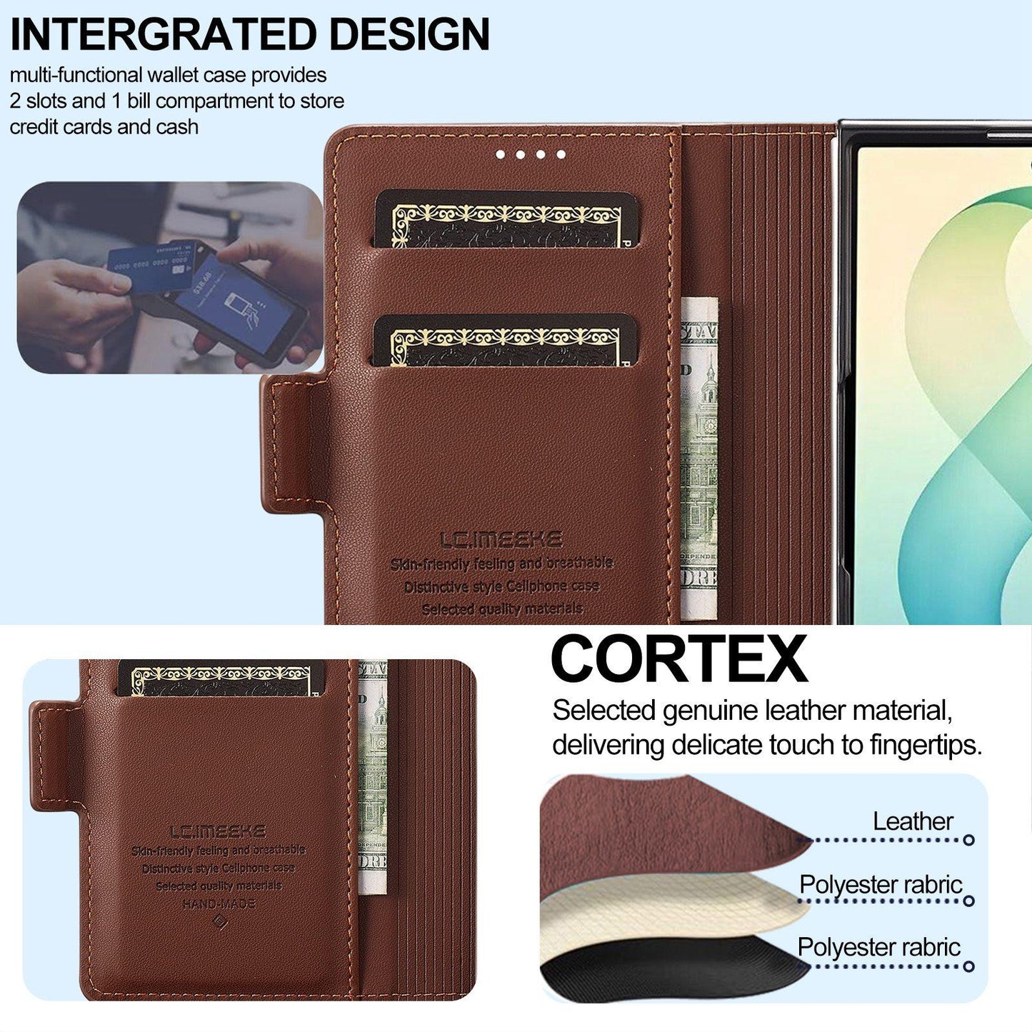 For Galaxy Z Fold8 5G LC.IMEEKE L1 Series Frosted Fine Texture PU Phone Case with Pen Slot, Pen Not Included(Brown)