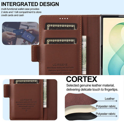 For Galaxy Z Fold8 5G LC.IMEEKE L1 Series Frosted Fine Texture PU Phone Case with Pen Slot, Pen Not Included(Brown)