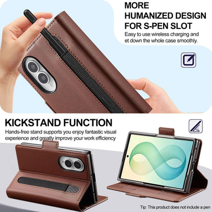 For Galaxy Z Fold8 5G LC.IMEEKE L1 Series Frosted Fine Texture PU Phone Case with Pen Slot, Pen Not Included(Brown)