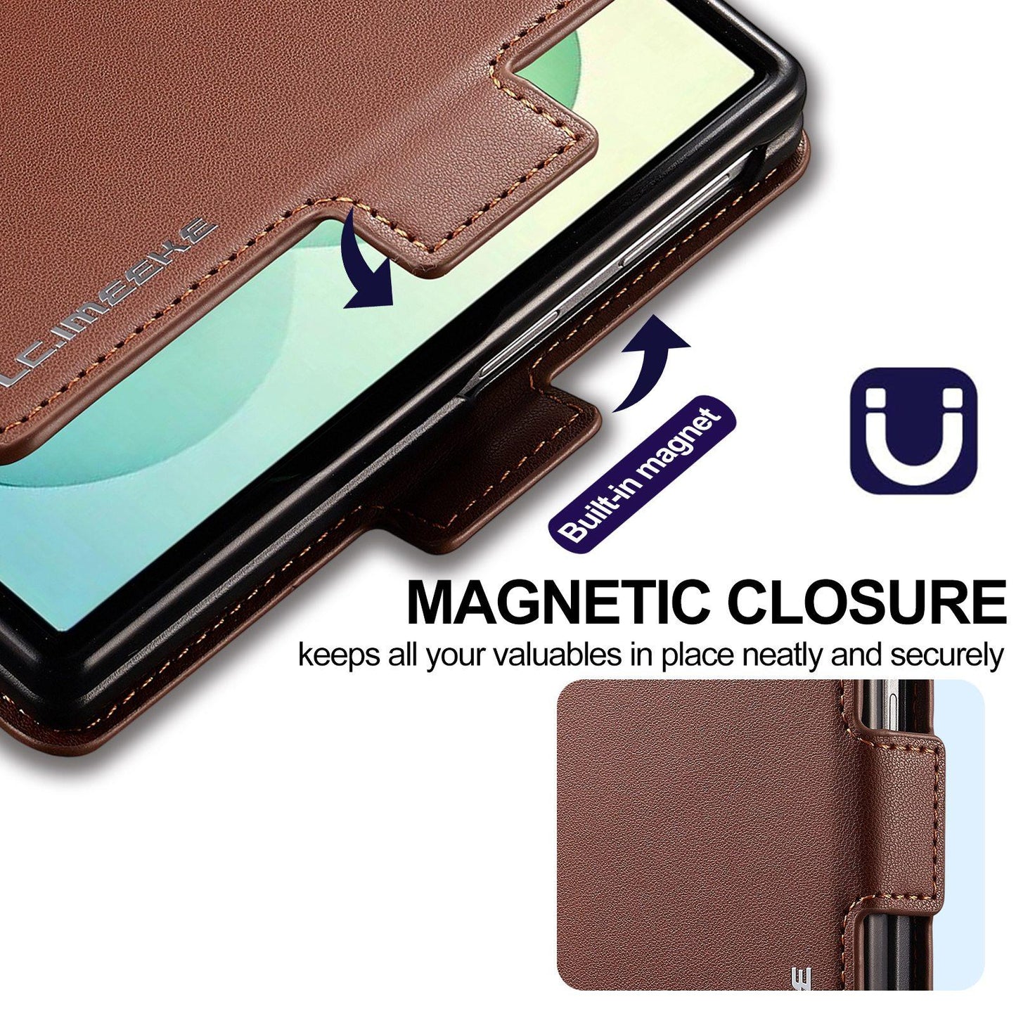 For Galaxy Z Fold8 5G LC.IMEEKE L1 Series Frosted Fine Texture PU Phone Case with Pen Slot, Pen Not Included(Brown)