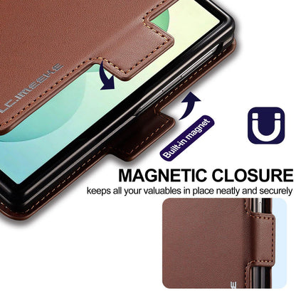 For Galaxy Z Fold8 5G LC.IMEEKE L1 Series Frosted Fine Texture PU Phone Case with Pen Slot, Pen Not Included(Brown)