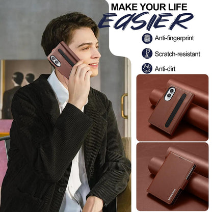 For Galaxy Z Fold8 5G LC.IMEEKE L1 Series Frosted Fine Texture PU Phone Case with Pen Slot, Pen Not Included(Brown)