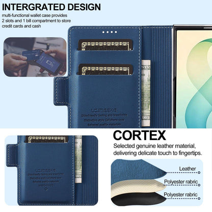 For Galaxy Z Fold8 5G LC.IMEEKE L1 Series Frosted Fine Texture PU Phone Case with Pen Slot, Pen Not Included(Blue)