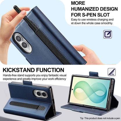 For Galaxy Z Fold8 5G LC.IMEEKE L1 Series Frosted Fine Texture PU Phone Case with Pen Slot, Pen Not Included(Blue)