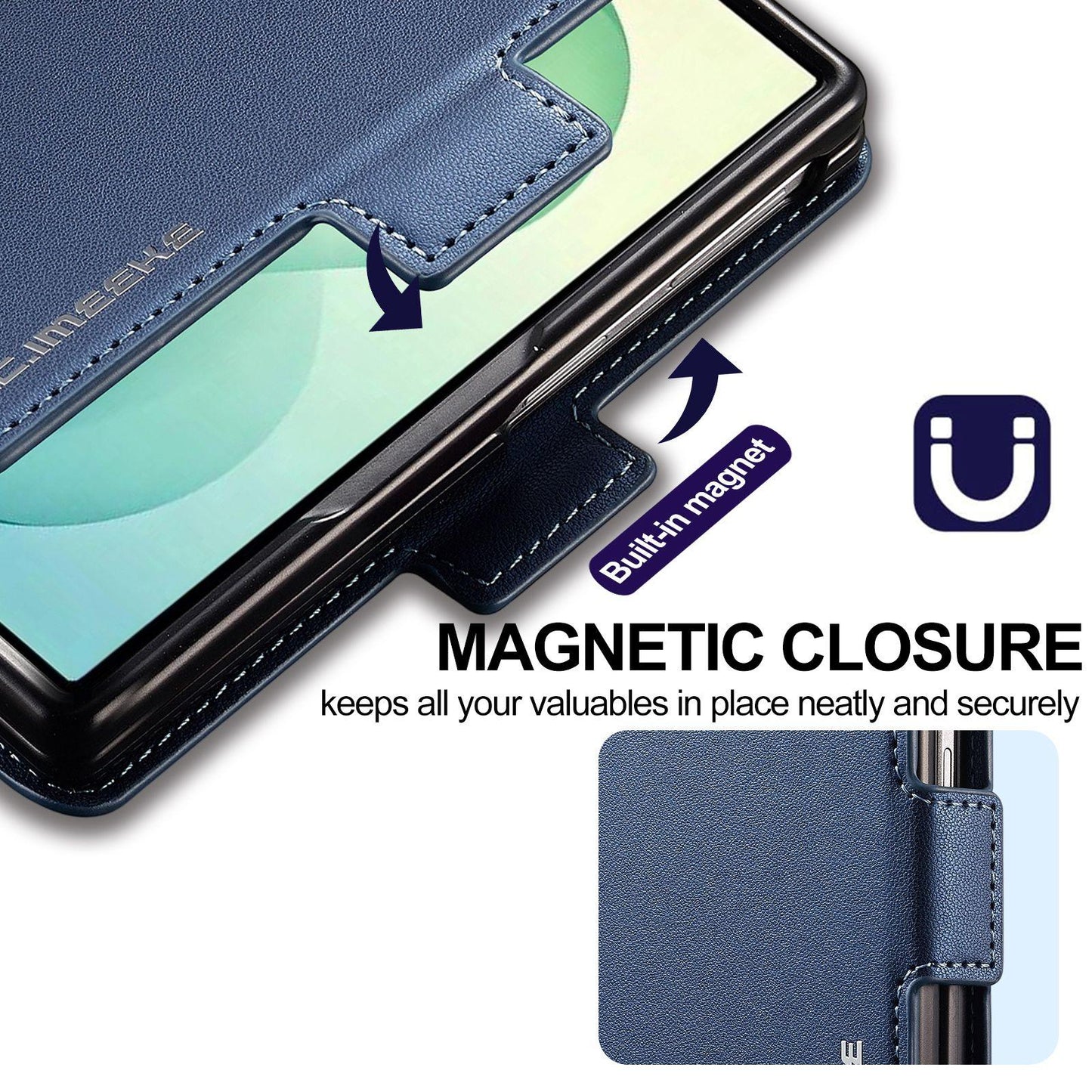 For Galaxy Z Fold8 5G LC.IMEEKE L1 Series Frosted Fine Texture PU Phone Case with Pen Slot, Pen Not Included(Blue)