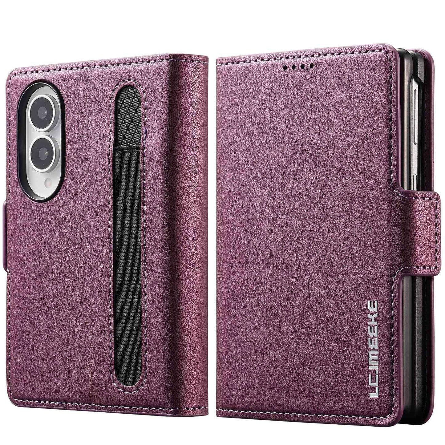 For Galaxy Z Fold8 5G LC.IMEEKE L1 Series Frosted Fine Texture PU Phone Case with Pen Slot, Pen Not Included(Purple)