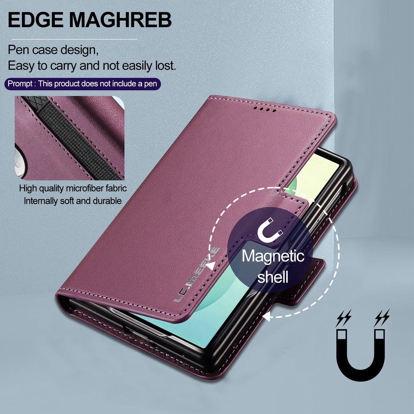 For Galaxy Z Fold8 5G LC.IMEEKE L1 Series Frosted Fine Texture PU Phone Case with Pen Slot, Pen Not Included(Purple)