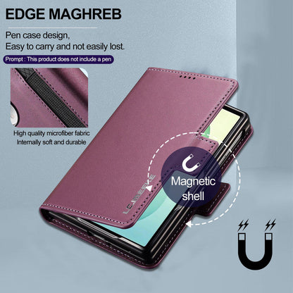 For Galaxy Z Fold8 5G LC.IMEEKE L1 Series Frosted Fine Texture PU Phone Case with Pen Slot, Pen Not Included(Purple)