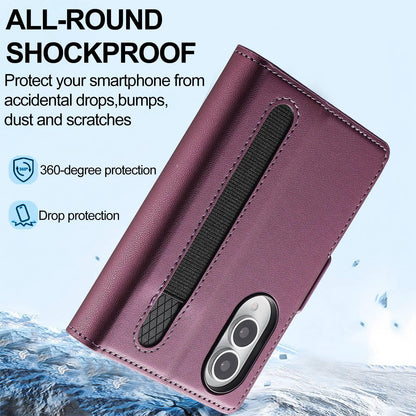 For Galaxy Z Fold8 5G LC.IMEEKE L1 Series Frosted Fine Texture PU Phone Case with Pen Slot, Pen Not Included(Purple)
