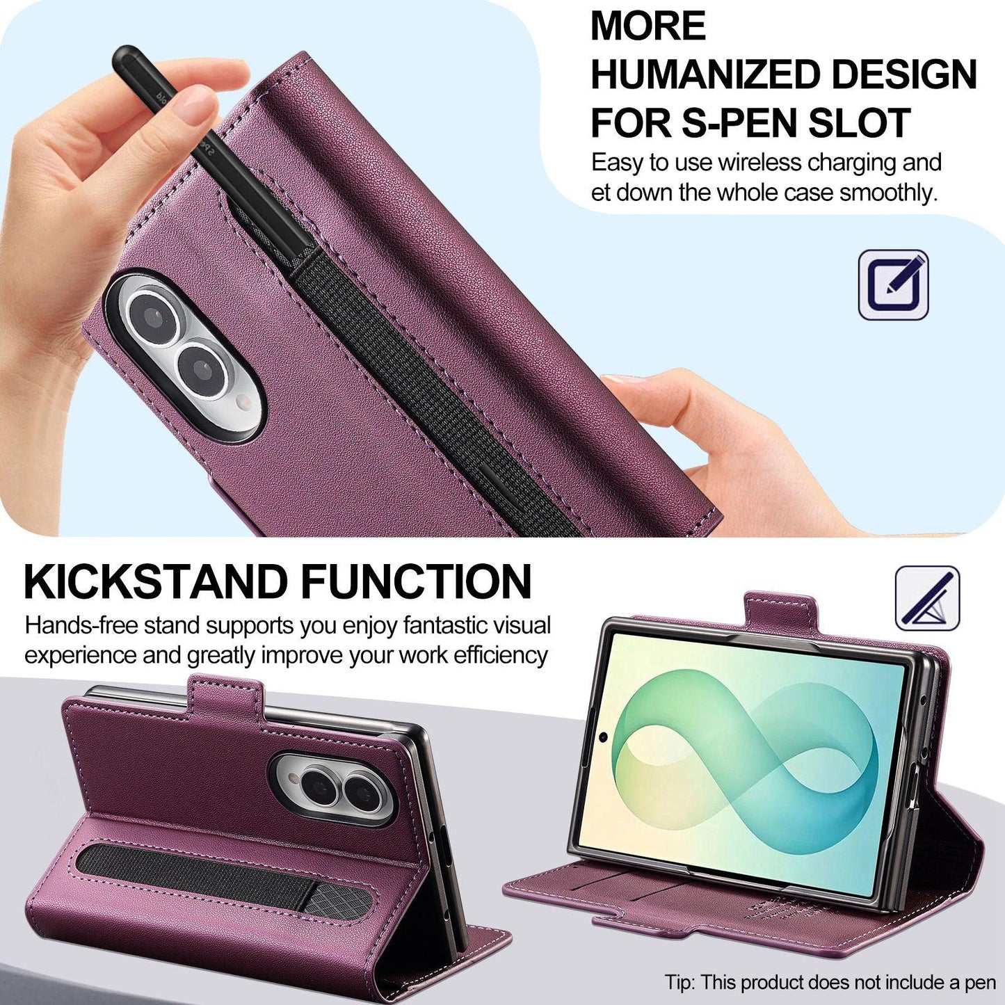 For Galaxy Z Fold8 5G LC.IMEEKE L1 Series Frosted Fine Texture PU Phone Case with Pen Slot, Pen Not Included(Purple)