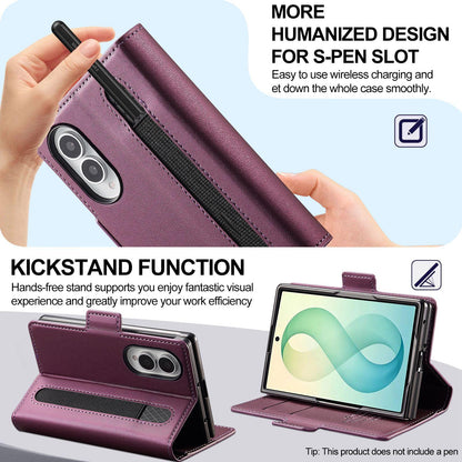 For Galaxy Z Fold8 5G LC.IMEEKE L1 Series Frosted Fine Texture PU Phone Case with Pen Slot, Pen Not Included(Purple)