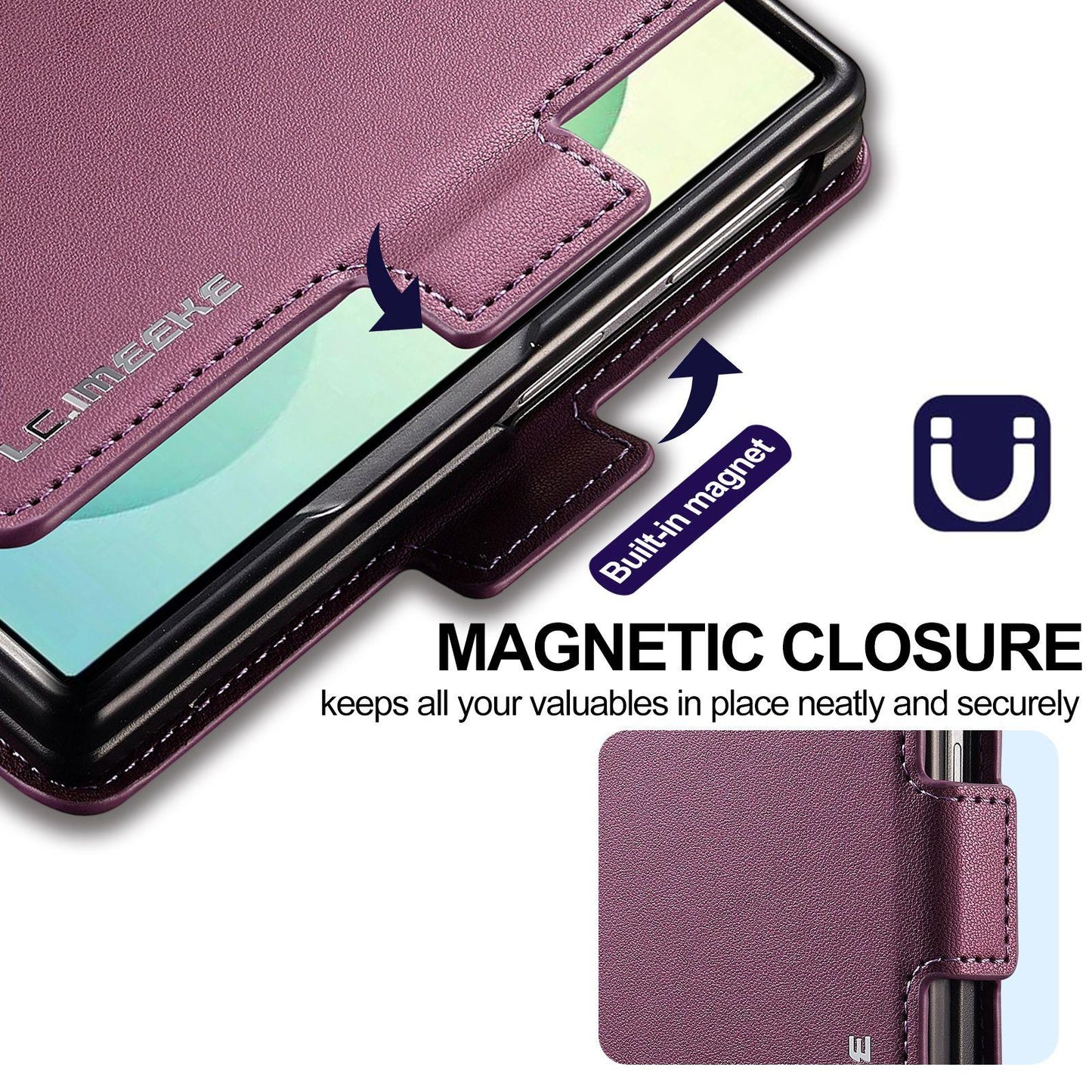 For Galaxy Z Fold8 5G LC.IMEEKE L1 Series Frosted Fine Texture PU Phone Case with Pen Slot, Pen Not Included(Purple)