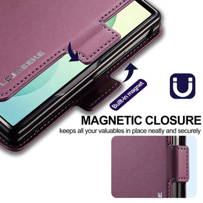 For Galaxy Z Fold8 5G LC.IMEEKE L1 Series Frosted Fine Texture PU Phone Case with Pen Slot, Pen Not Included(Purple)