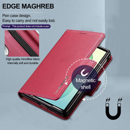 For Galaxy Z Fold8 5G LC.IMEEKE L1 Series Frosted Fine Texture PU Phone Case with Pen Slot, Pen Not Included(Red)