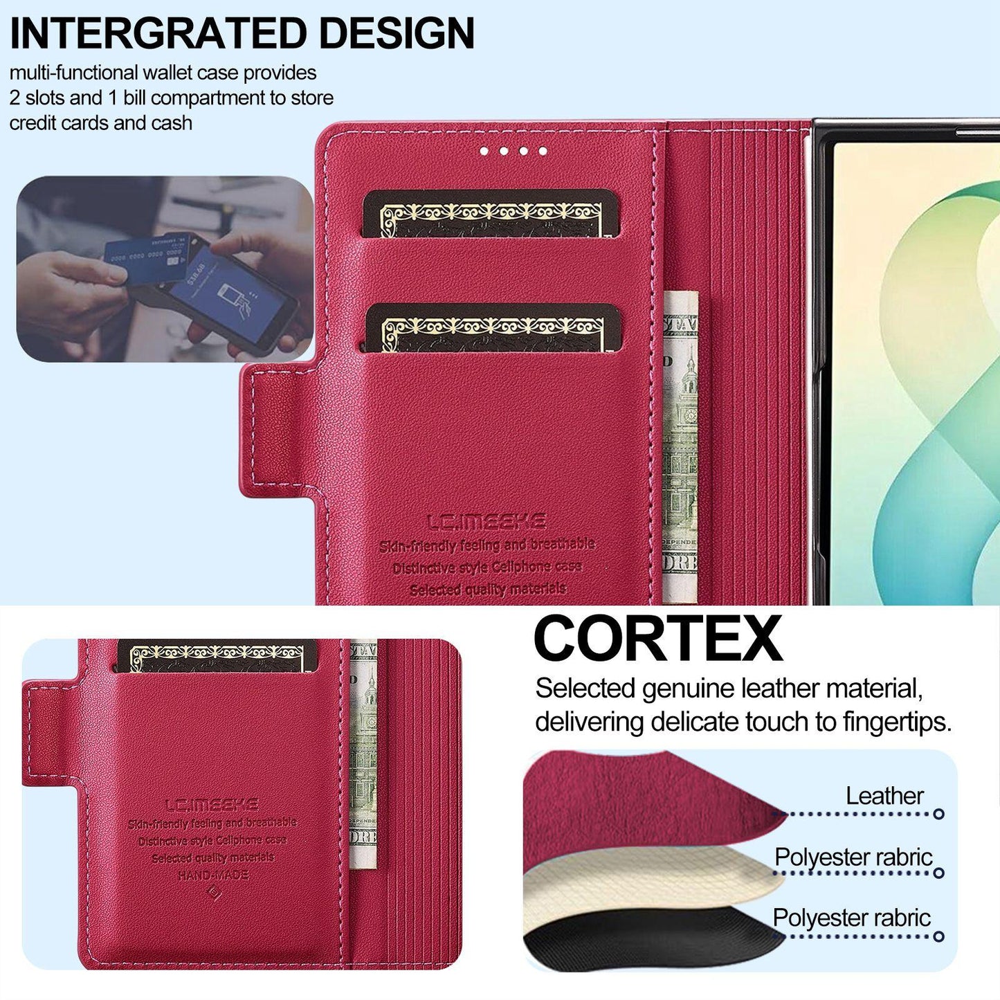 For Galaxy Z Fold8 5G LC.IMEEKE L1 Series Frosted Fine Texture PU Phone Case with Pen Slot, Pen Not Included(Red)