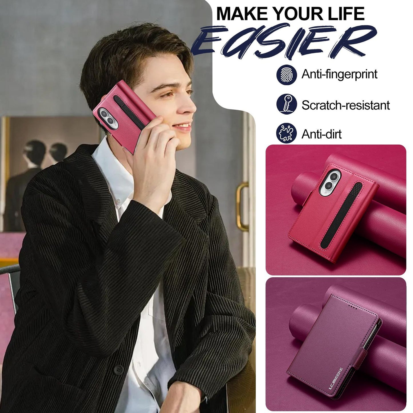 For Galaxy Z Fold8 5G LC.IMEEKE L1 Series Frosted Fine Texture PU Phone Case with Pen Slot, Pen Not Included(Red)