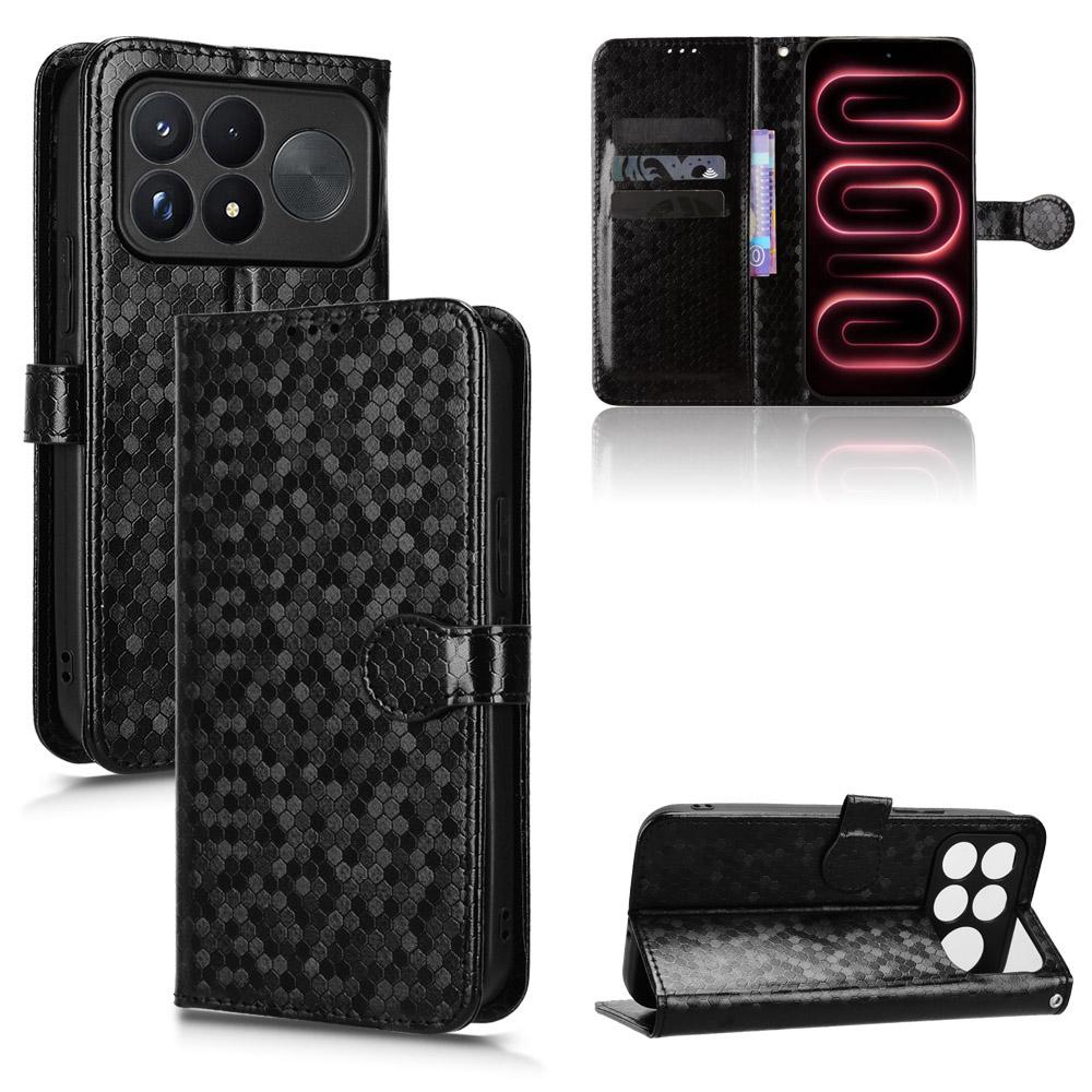 For Poco F9 Ultra 5G / Redmi K100 Pro Max 5G Honeycomb Dot Texture Leather Phone Case - Black - EDA007130914A