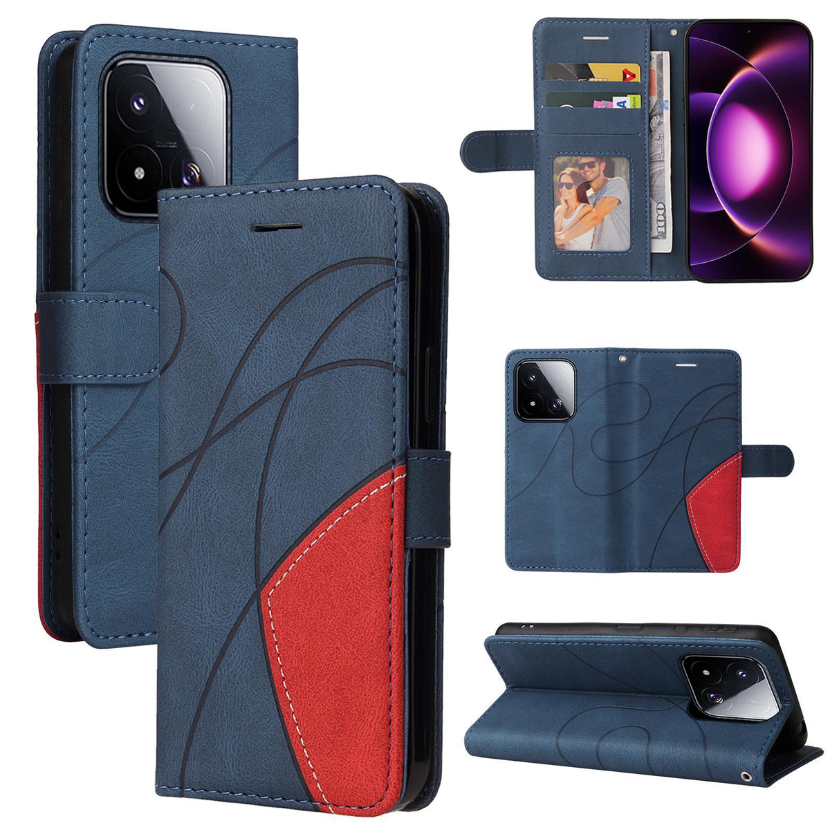 For Xiaomi 17 Max 5G Dual-color Splicing Flip Leather Phone Case - Blue - EDA007133515A